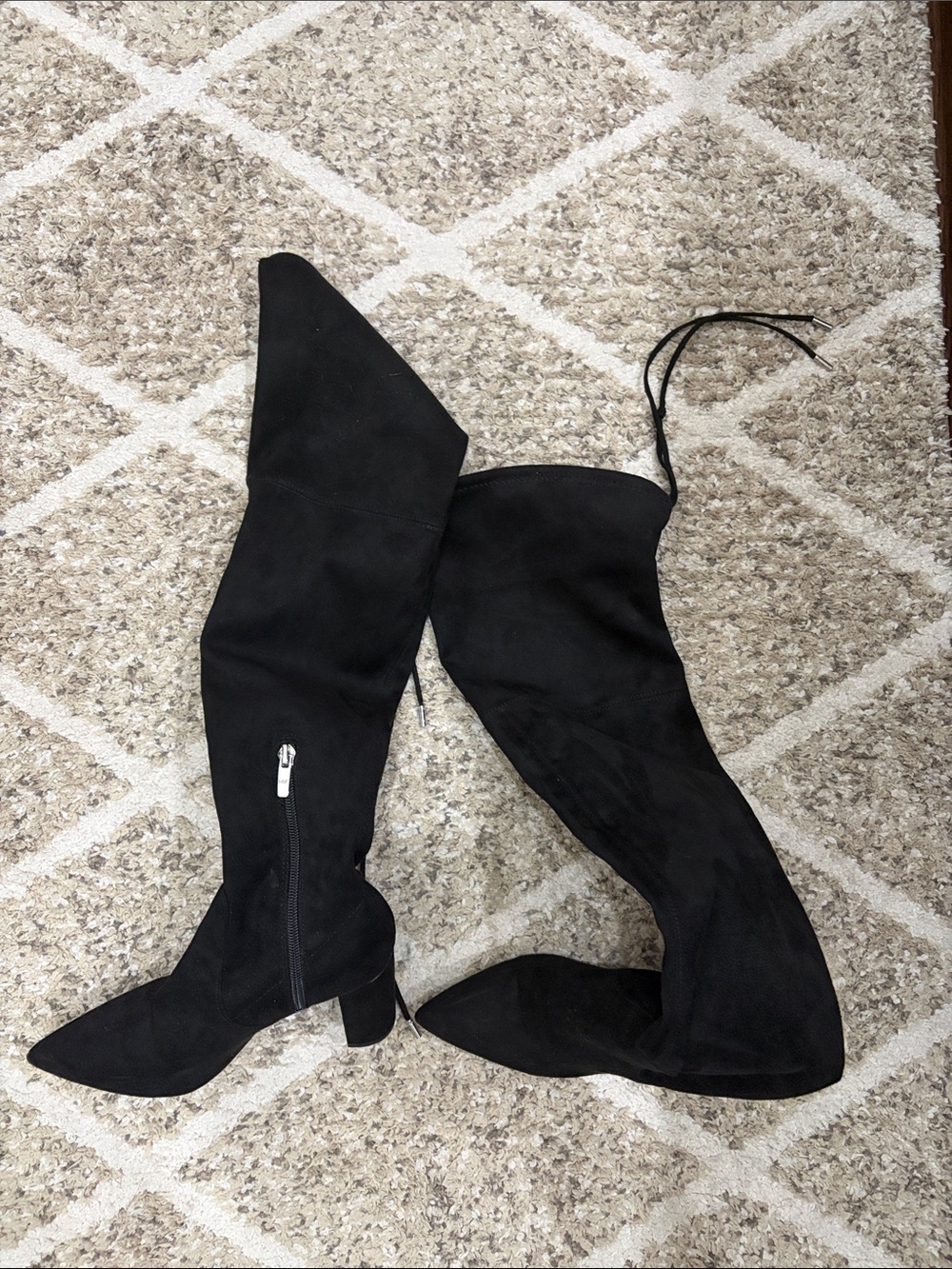 Marc Fisher Black Suede Over-the-Knee Pointed Toe Block Heel Boots
